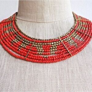 Anthropologie Coral Beaded Bib Necklace